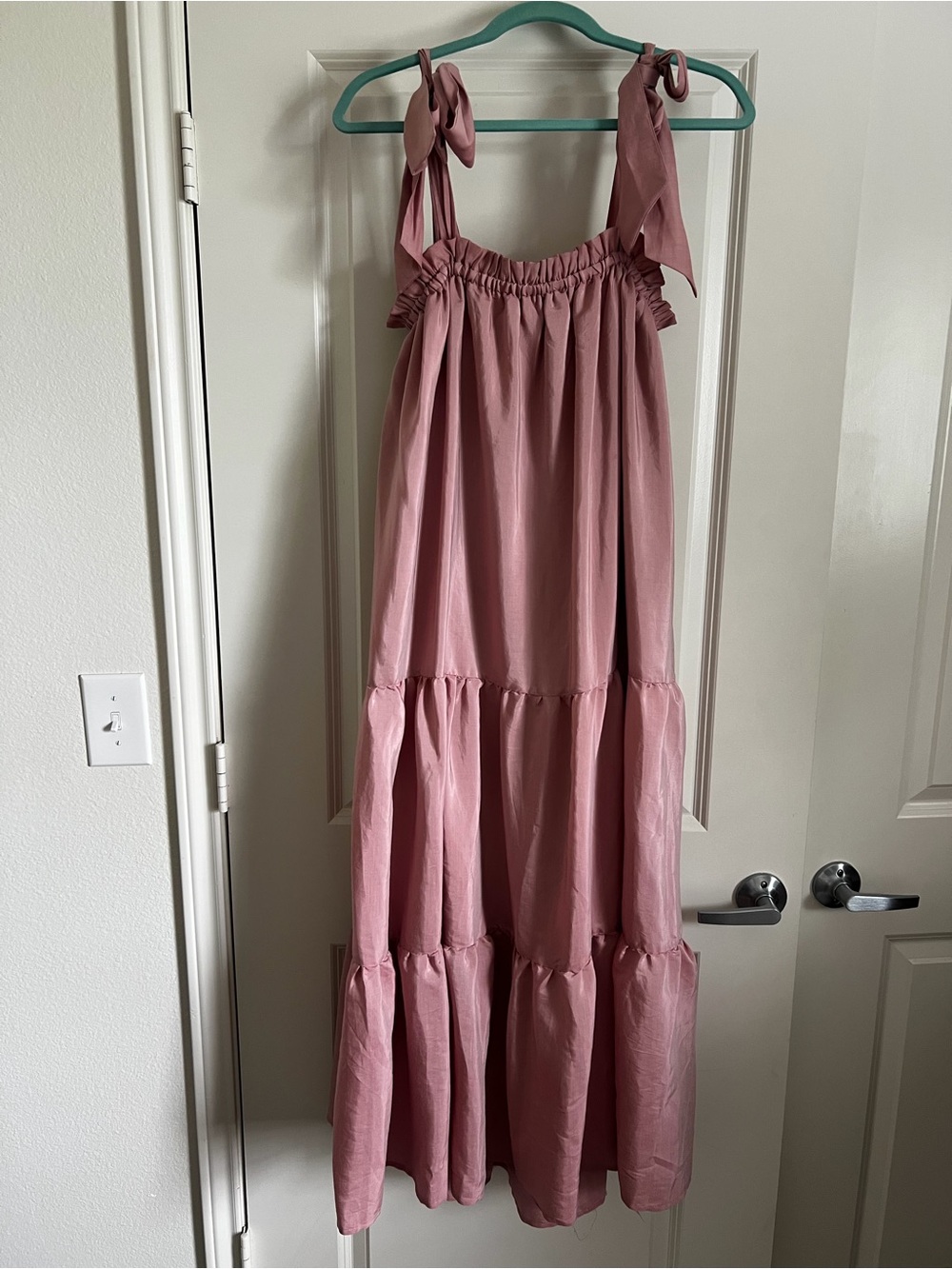 Red Dress Boutique Aura Mauve Pink Tiered Maxi Dress with Tie Straps